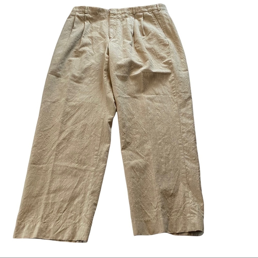 Lands End Men Khaki 100% Wool Straight Leg Dress Pants Suit Slacks Sz 36x30